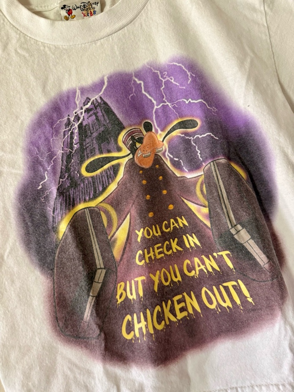 Vintage Disney Tower of Terror kids tee with Red, Yellow & Black Mickey Tag